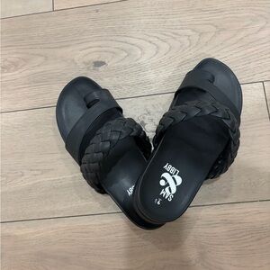 Sam & Libby Black Braided Slide Sandals